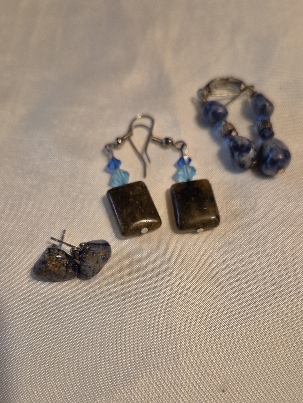 Blue Beaded Women’s Earrings Trio - Mixed Stone